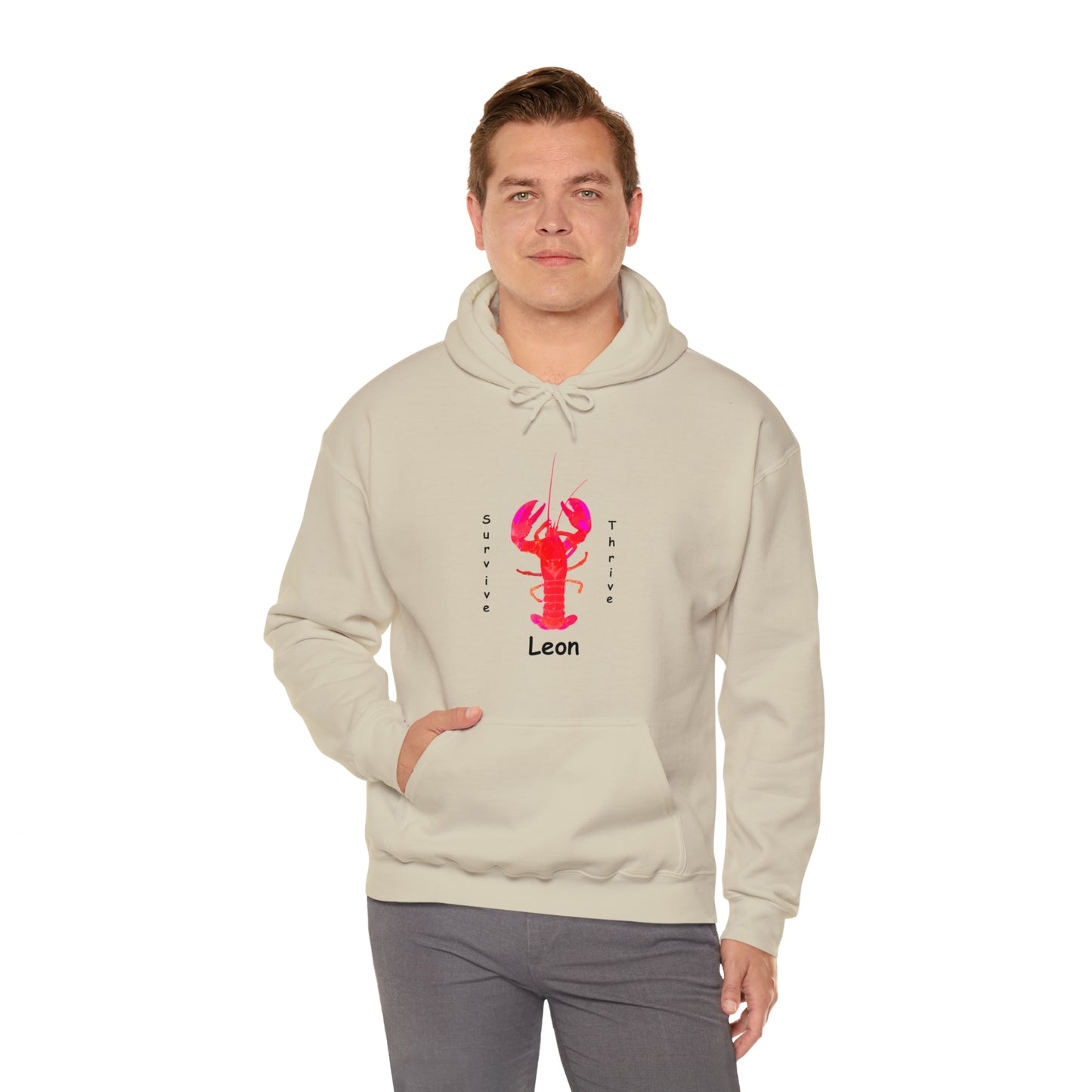 Unisex Heavy Blend™ Hooded Sweatshirt.  The art is from an actual photo of Leon, complete with his trademark back patch,... survive, thrive,...