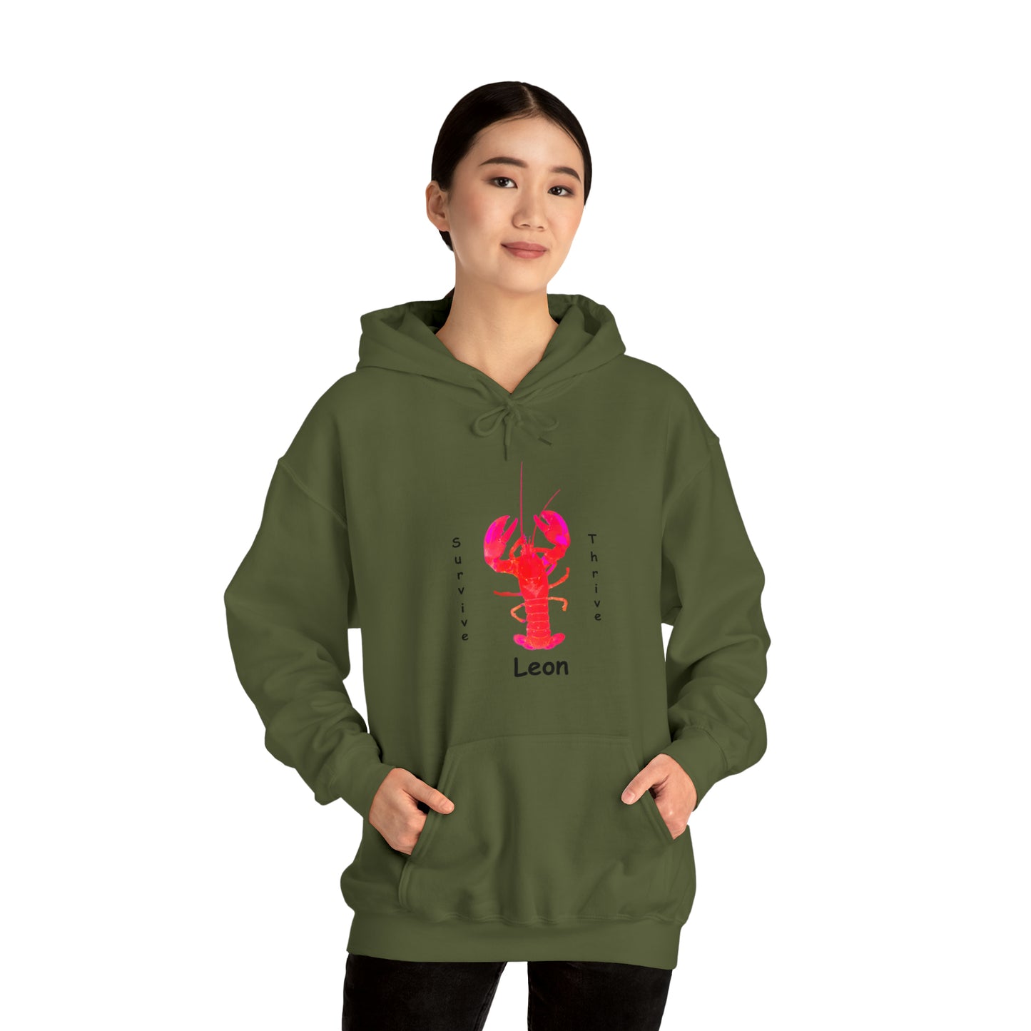 Unisex Heavy Blend™ Hooded Sweatshirt.  The art is from an actual photo of Leon, complete with his trademark back patch,... survive, thrive,...