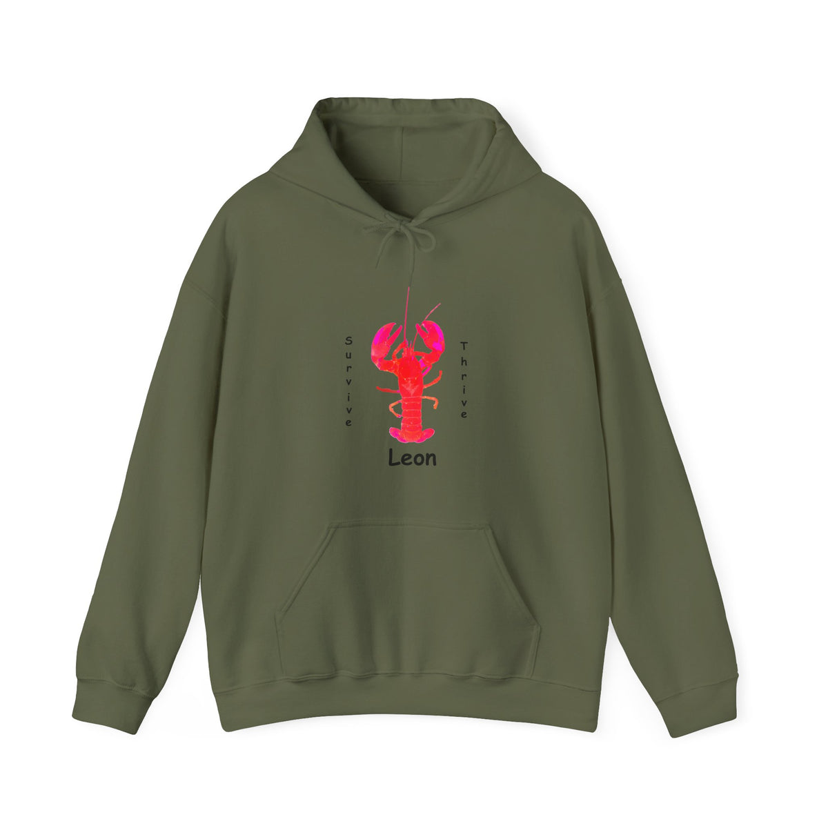 Unisex Heavy Blend™ Hooded Sweatshirt.  The art is from an actual photo of Leon, complete with his trademark back patch,... survive, thrive,...