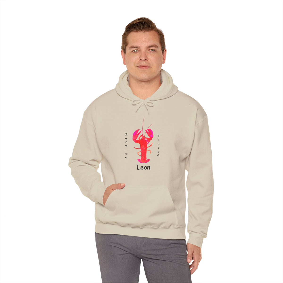 Unisex Heavy Blend™ Hooded Sweatshirt.  The art is from an actual photo of Leon, complete with his trademark back patch,... survive, thrive,...