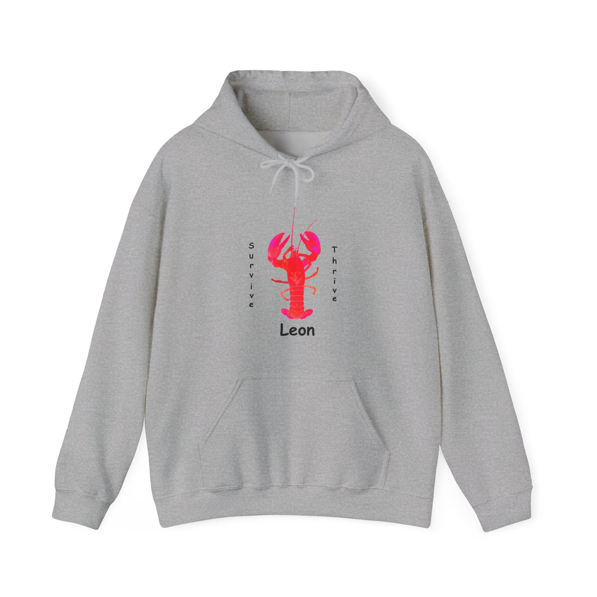 Unisex Heavy Blend™ Hooded Sweatshirt.  The art is from an actual photo of Leon, complete with his trademark back patch,... survive, thrive,...