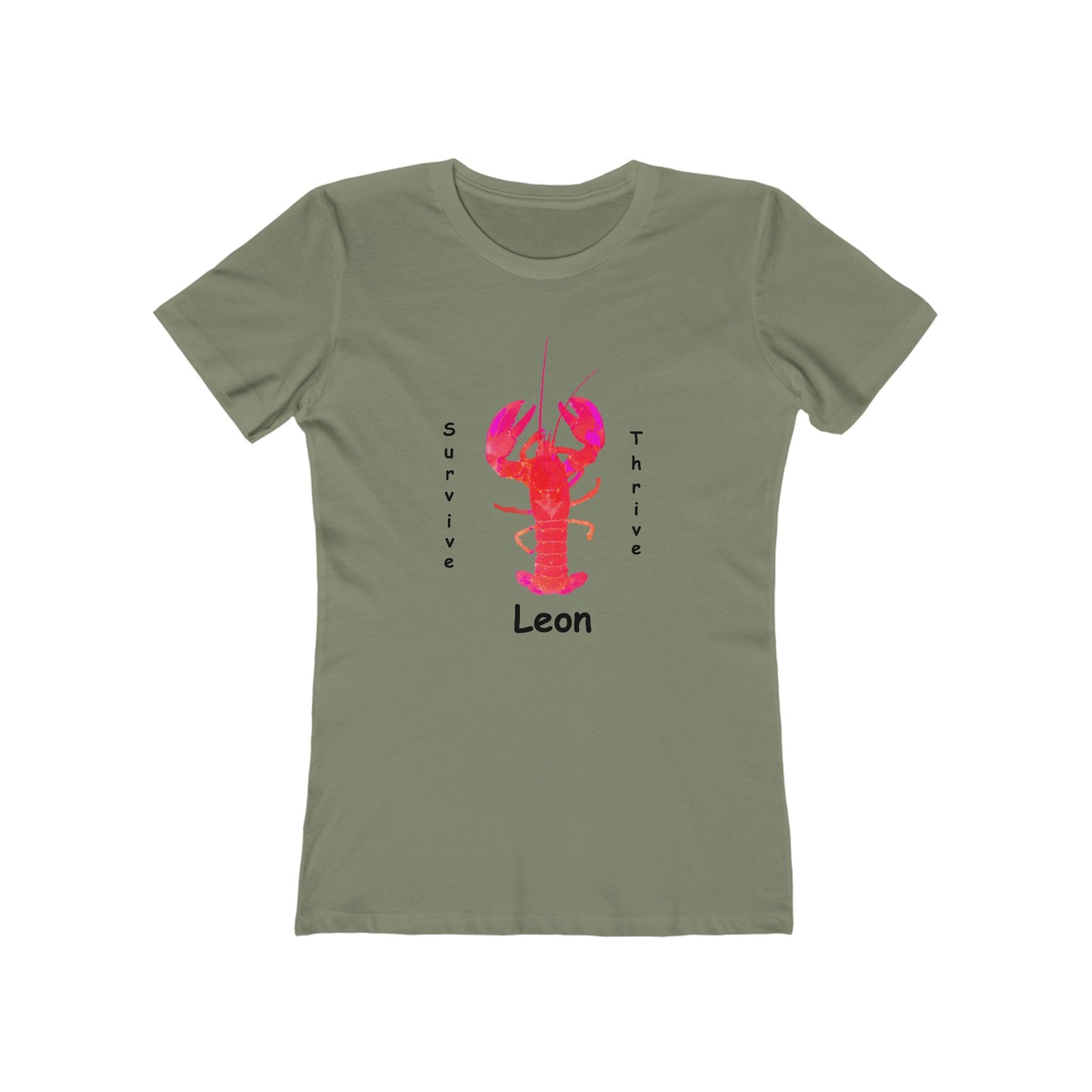 Women's The Boyfriend Tee.  The art is from an actual photo of Leon, complete with his trademark back patch,... survive, thrive,...