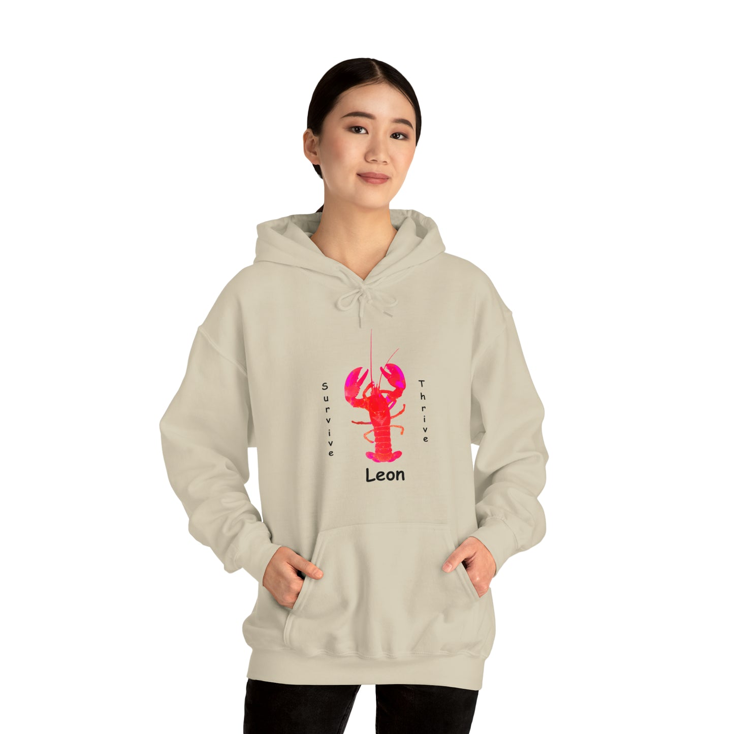 Unisex Heavy Blend™ Hooded Sweatshirt.  The art is from an actual photo of Leon, complete with his trademark back patch,... survive, thrive,...